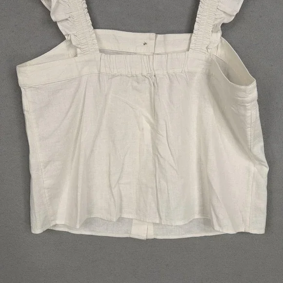 J Crew Shirt Womens Large White Linen Blend Ruffle Strap Button Front Tank - Picture 9 of 13